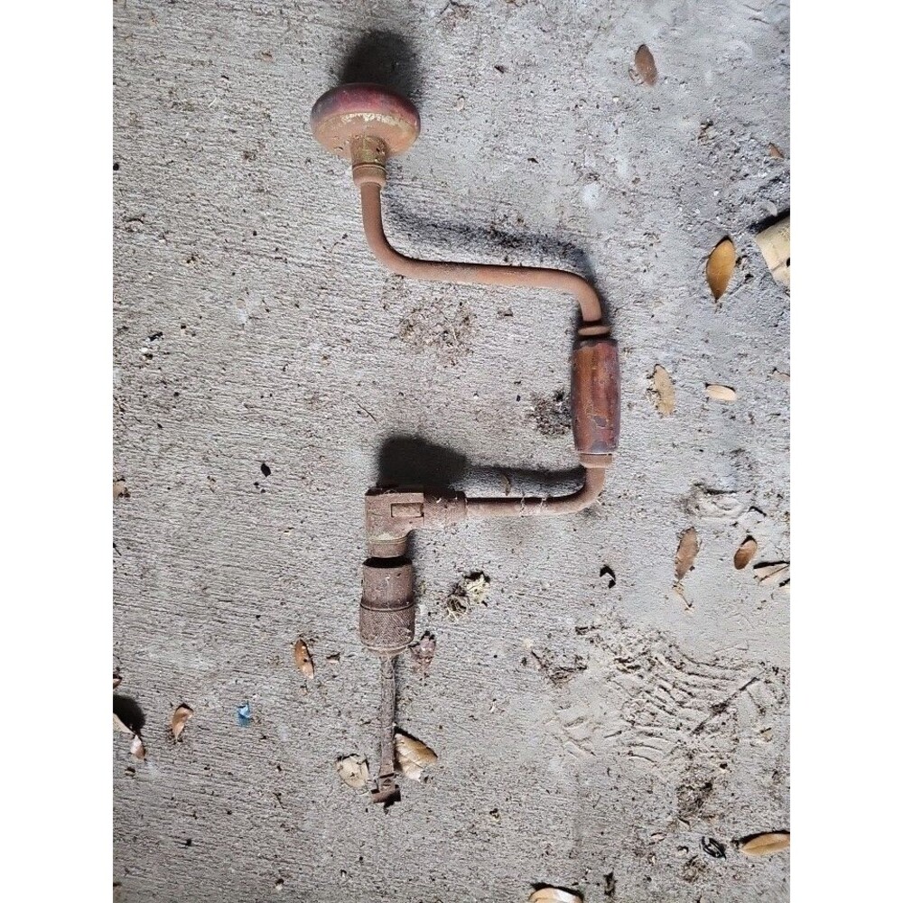 VINTAGE Cast Metal Hand Crank Drill Wood Handle Woodworking Tool UNIQUE